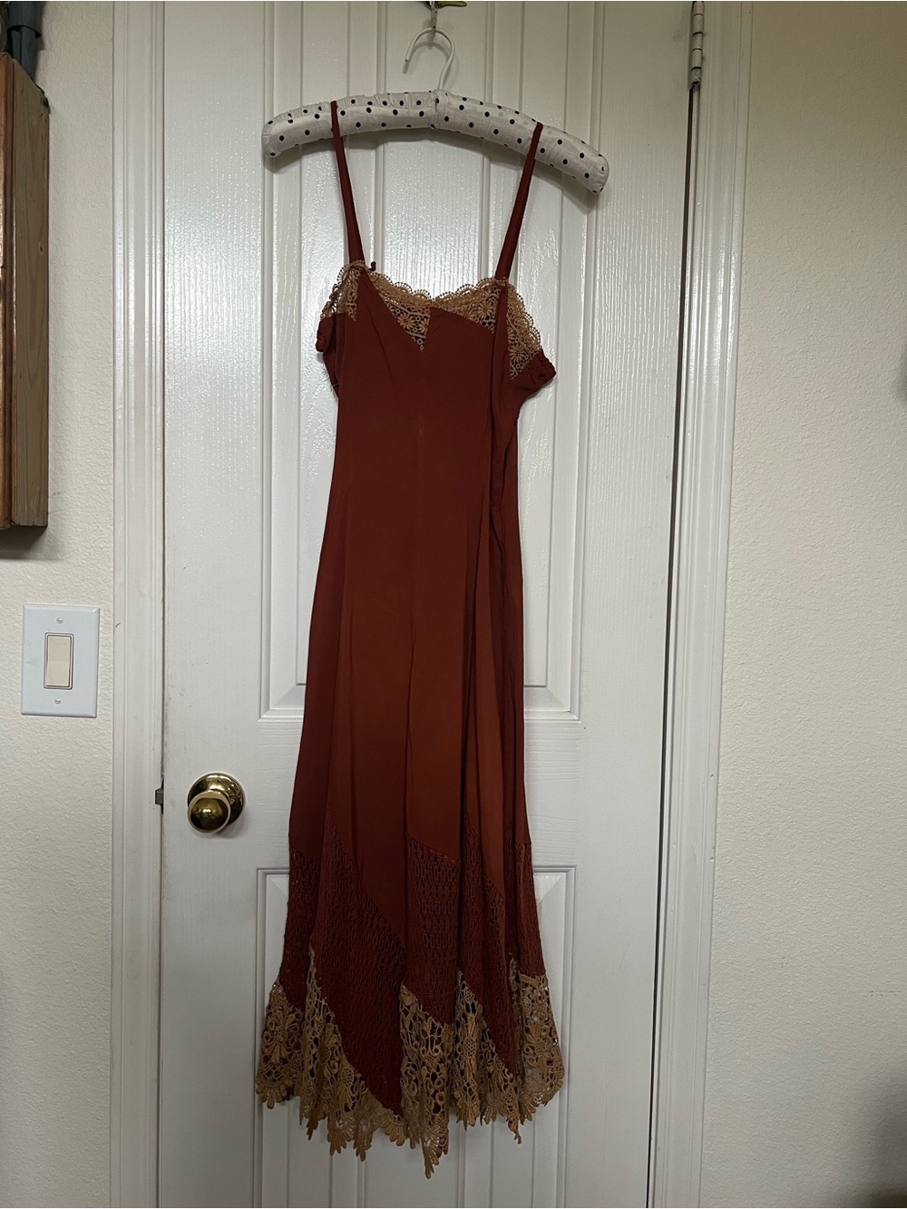 Vintage Rust Slip Dress with Lace Trim